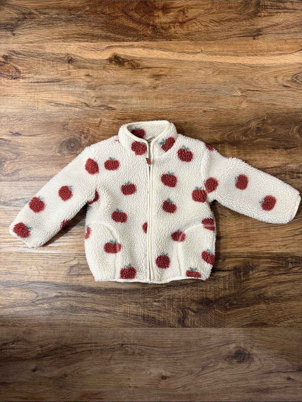 Carter's Little Planet Cream Sherpa Jacket with Red Apple Print - 18M